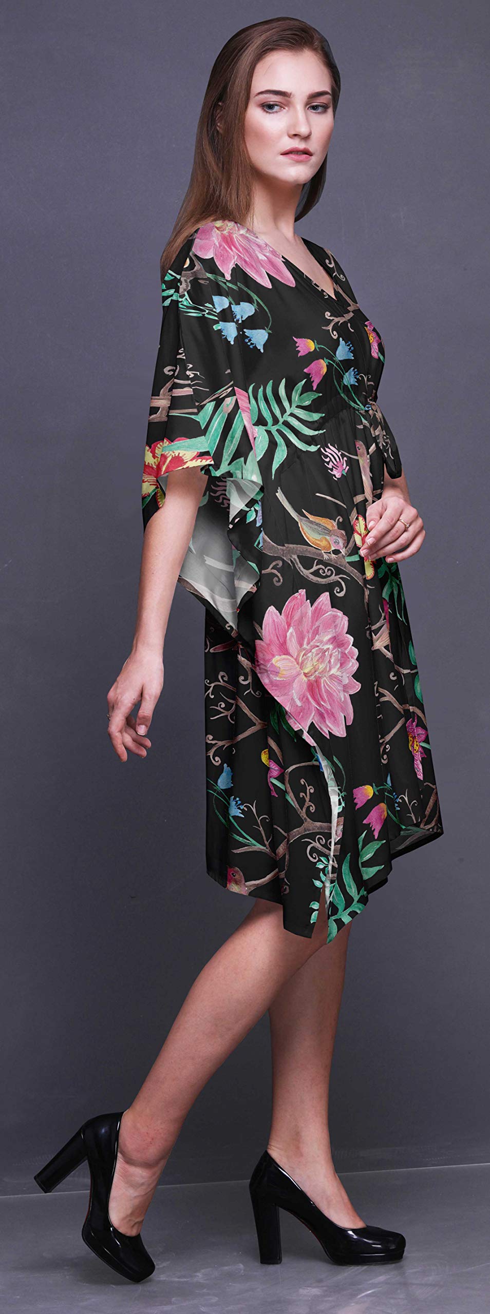 Bimba Women's Short Caftan Midi Dress - Beach Cover Up, Swimwear Cover Up, Summer Kaftan Dress for Pool, Vacation & Boho Style Outfits