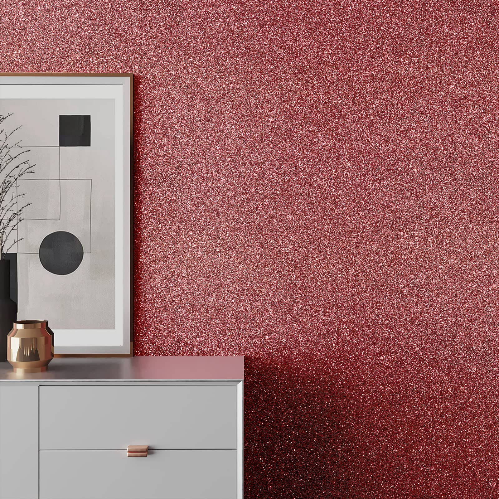 VEELIKE Shimmer Rose Gold Glitter Wallpaper Roll 15.7''x354'' - Peel and Stick Self-Adhesive Removable Wallpaper for Walls, Cabinets, Furniture - Sparkly Decorative Contact Paper for Bedroom, Art, Crafts & DIY Home Decor - Perfect for Accent Walls, Dressers, and Creative Projects