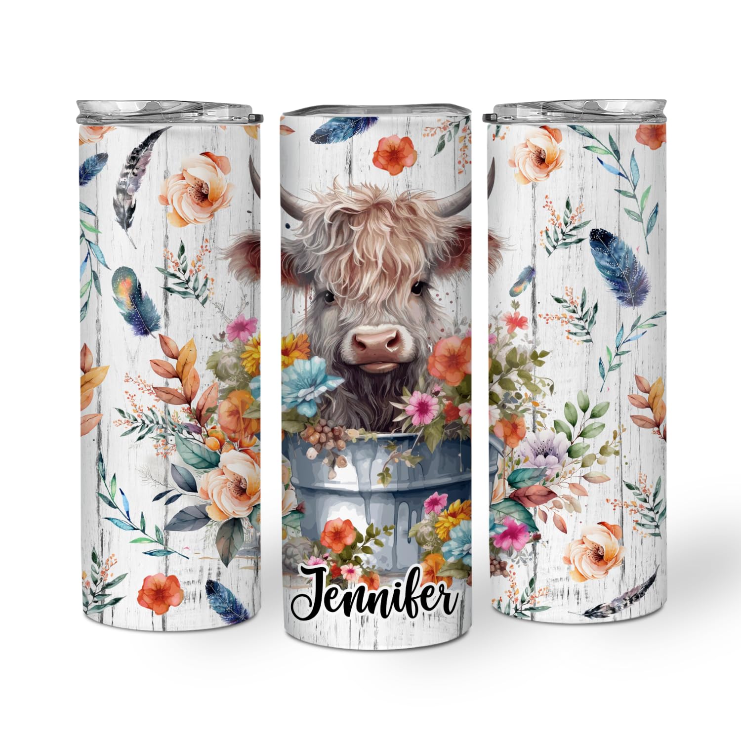 Personalized Highland Cow Skinny Tumbler - Custom Name 20oz Stainless Steel Cup with Lid & Straw - Unique Cow Lover Gifts for Women, Birthday, Christmas - Perfect for Coffee, Tea & Cold Drinks at Home, Office or Travel