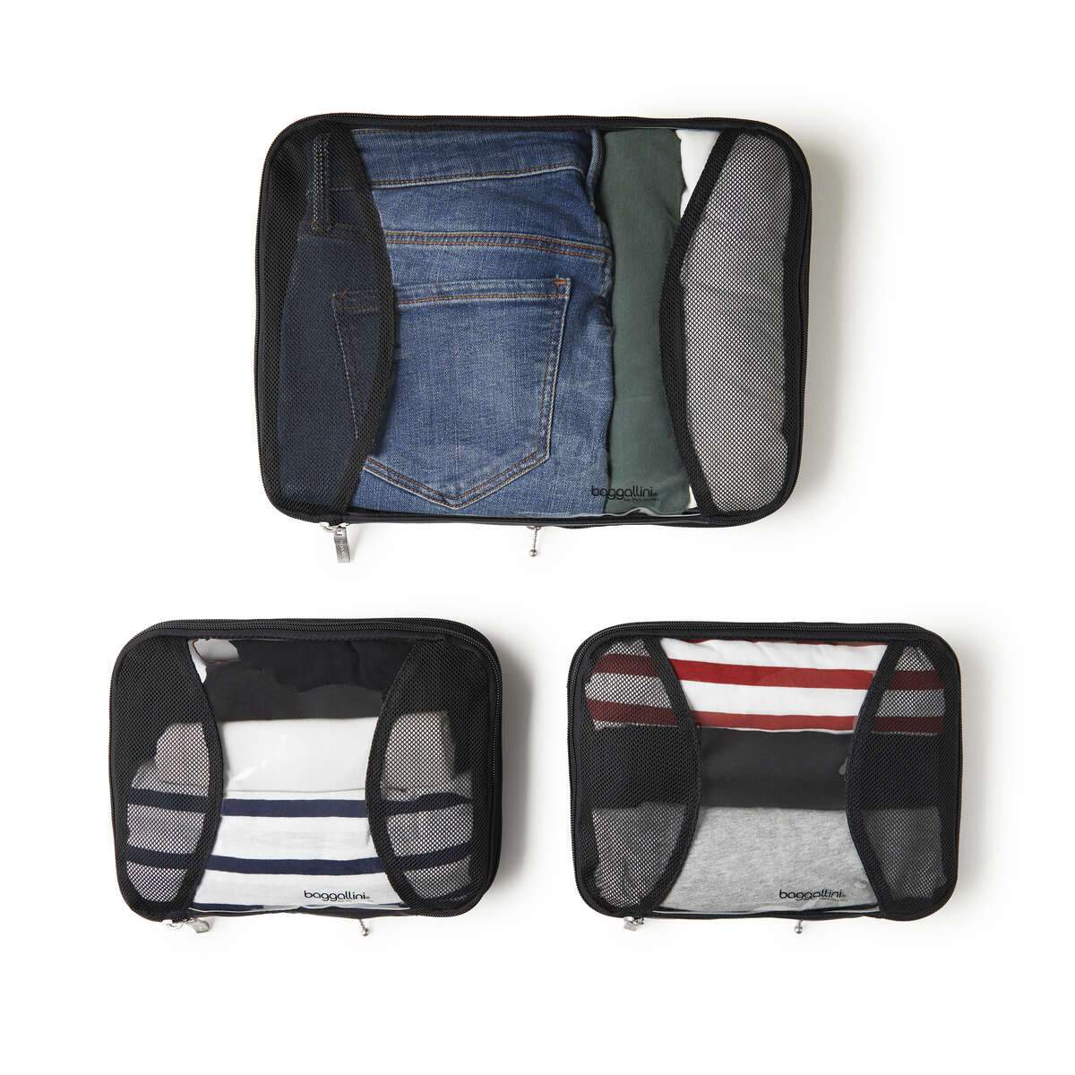 Baggallini 2 Medium & 1 Large Compression Packing Cubes for Travel - Space Saving Organizers for Suitcases, Backpacks & Carry-On Luggage