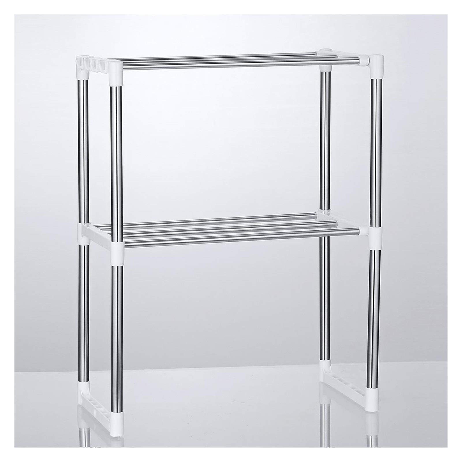 HXHN Adjustable Stainless Steel Microwave Oven Shelf Rack - Double Layer Standing Kitchen Storage Organizer for Microwave, Spices & Utensils - Perfect for Small Kitchens & Countertop Organization