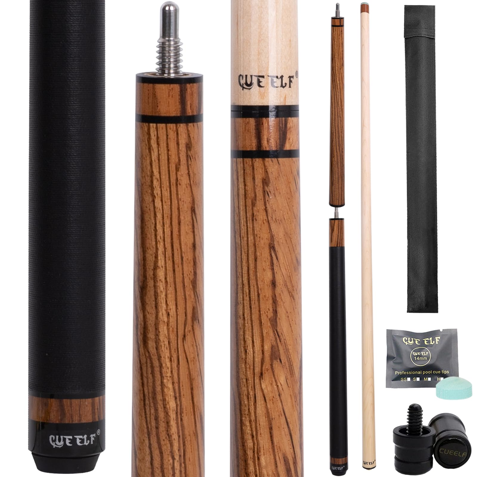 Heavy Hitter 3-Piece Jump Break Pool Cue Stick - 23oz Zebra Wood Pool Cue for Powerful Breaks & Jump Shots | Perfect for Professional & Recreational Billiards Players