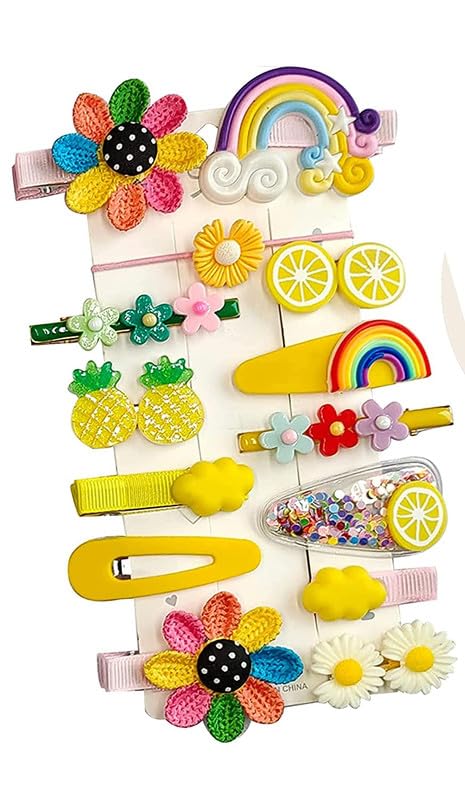 LYTIX 14Pcs Unicorn Ice Cream Hair Clips Set for Girls - Cute Cartoon Hair Barrettes for Toddlers & Kids - Perfect for Birthday Parties, School, and Daily Hair Accessories