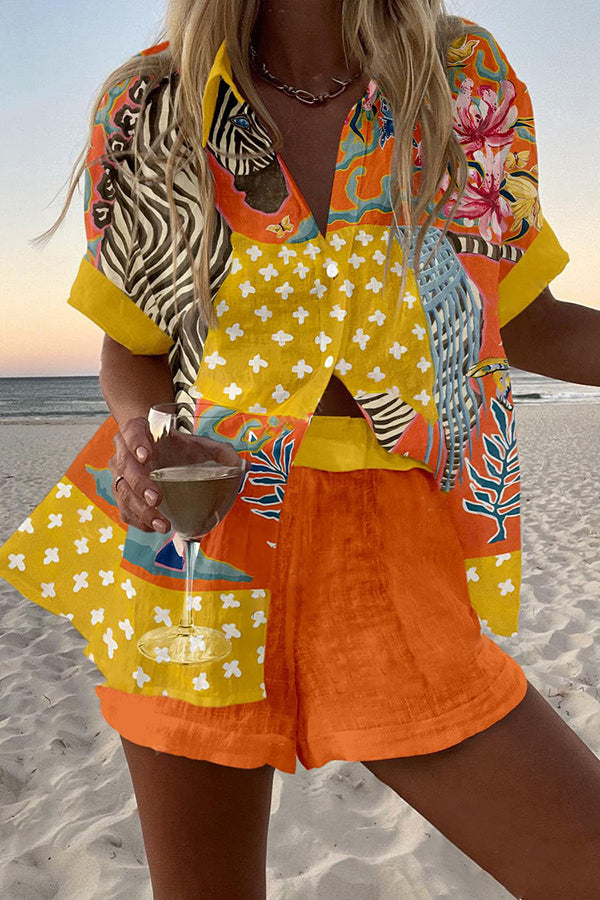 Trendy Zebra Print Loose Fit Elastic Waist Shorts Set for Women - Comfortable Summer Casual Outfit for Beach, Vacation & Daily Wear
