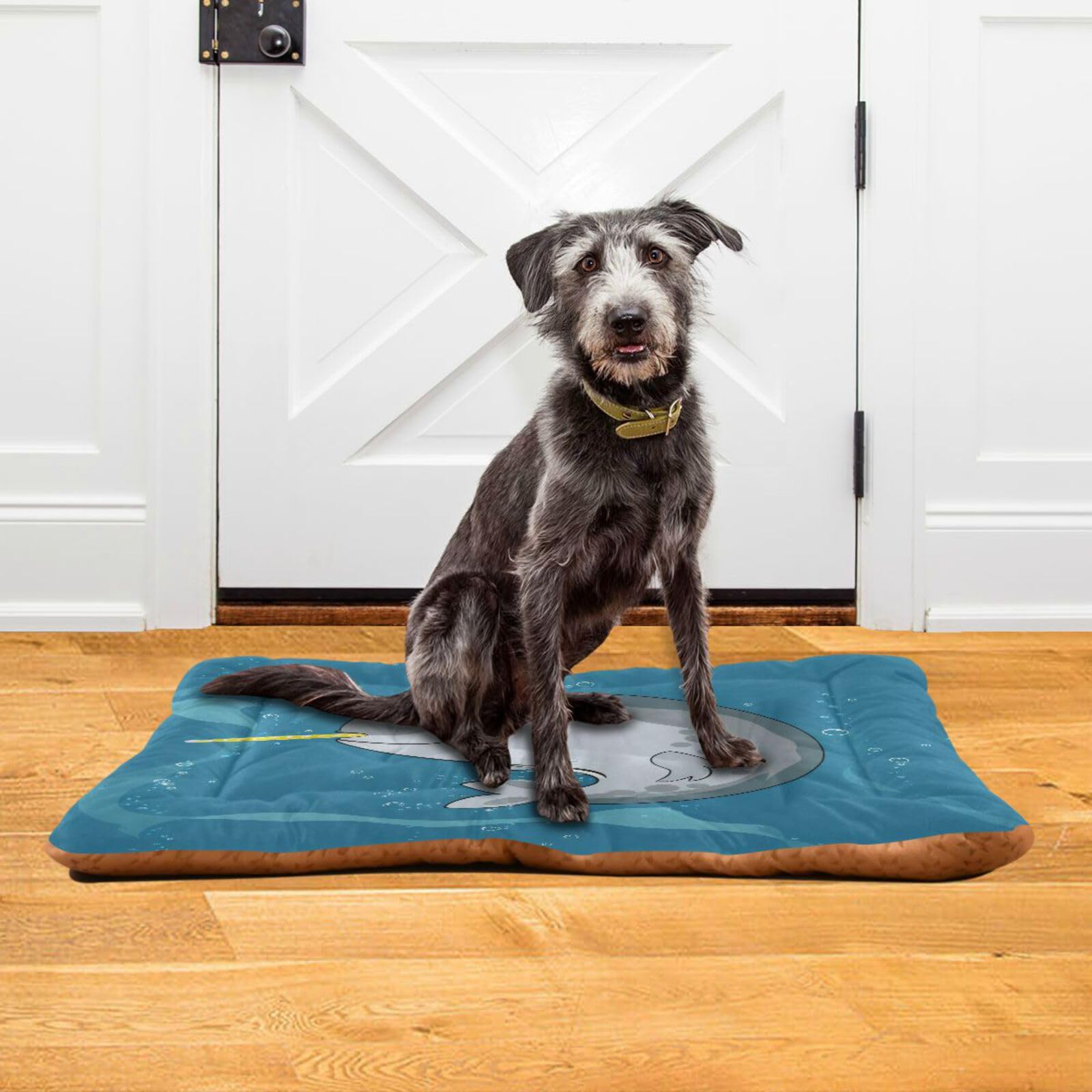 Unicorn Narwhal Dog Bed & Cat Bed - Rectangle Ultra Soft Comfortable Pet Bed for Small & Medium Dogs (24x18 Inches) - Calming Bed for Anxiety Relief, Perfect for Living Room, Bedroom or Crate