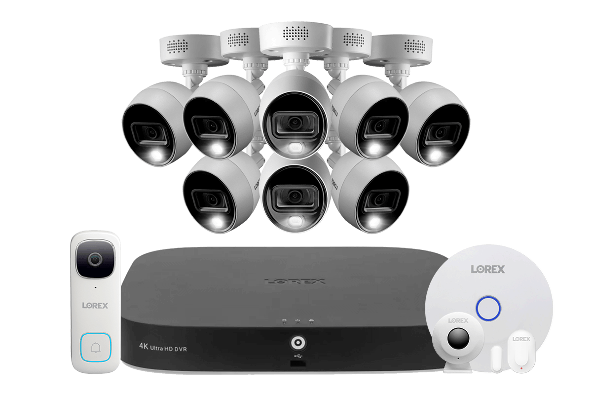 Lorex Fusion 4K 20-Channel Security System (16 Wired + 4 WiFi Cameras) with 2TB DVR, 8 Analog Active Deterrence Cameras, 2K Video Doorbell & Smart Sensor Kit - Home & Business Surveillance Solution