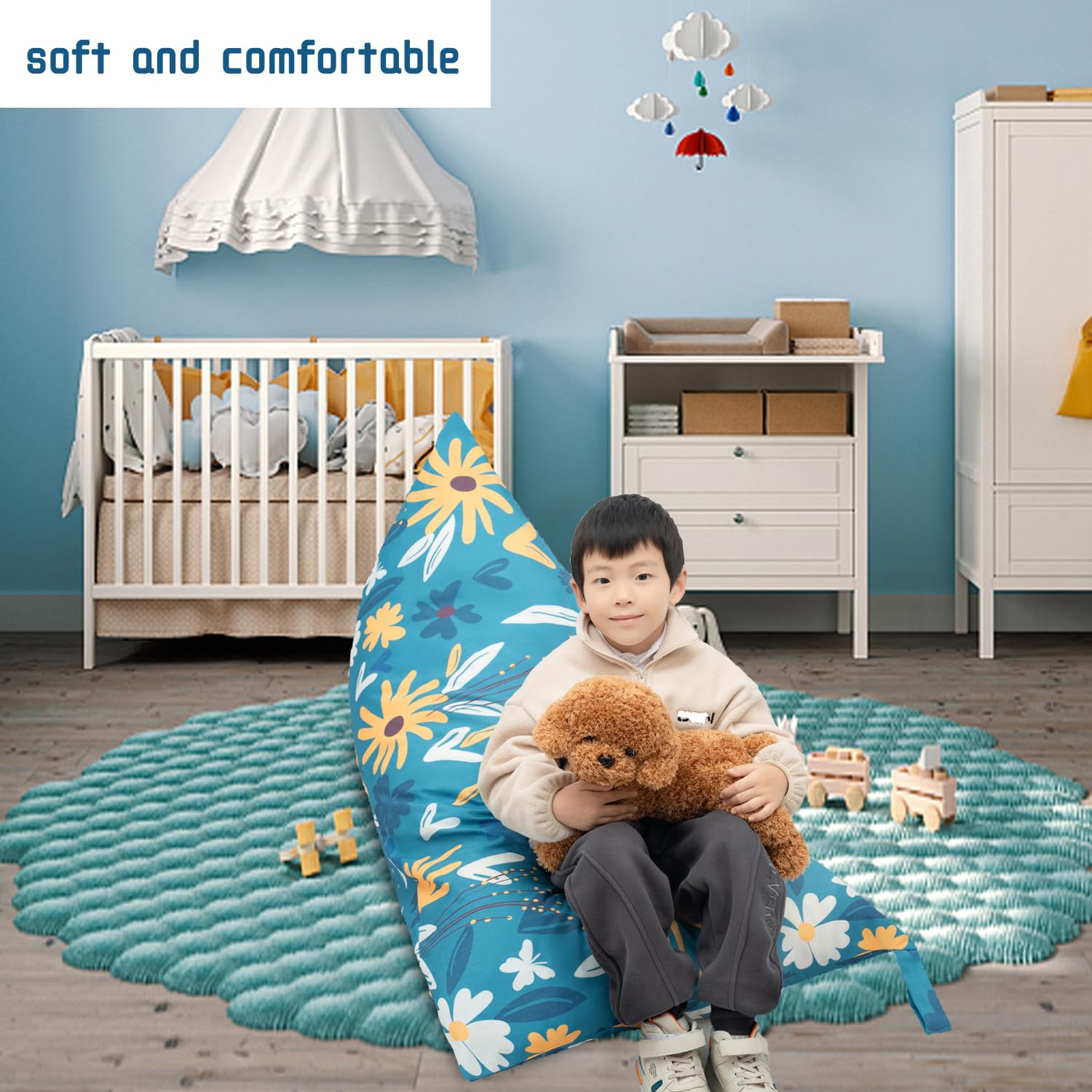 LOLOMLO Extra Large Stuffed Animal Storage Bean Bag Chair Cover - 52