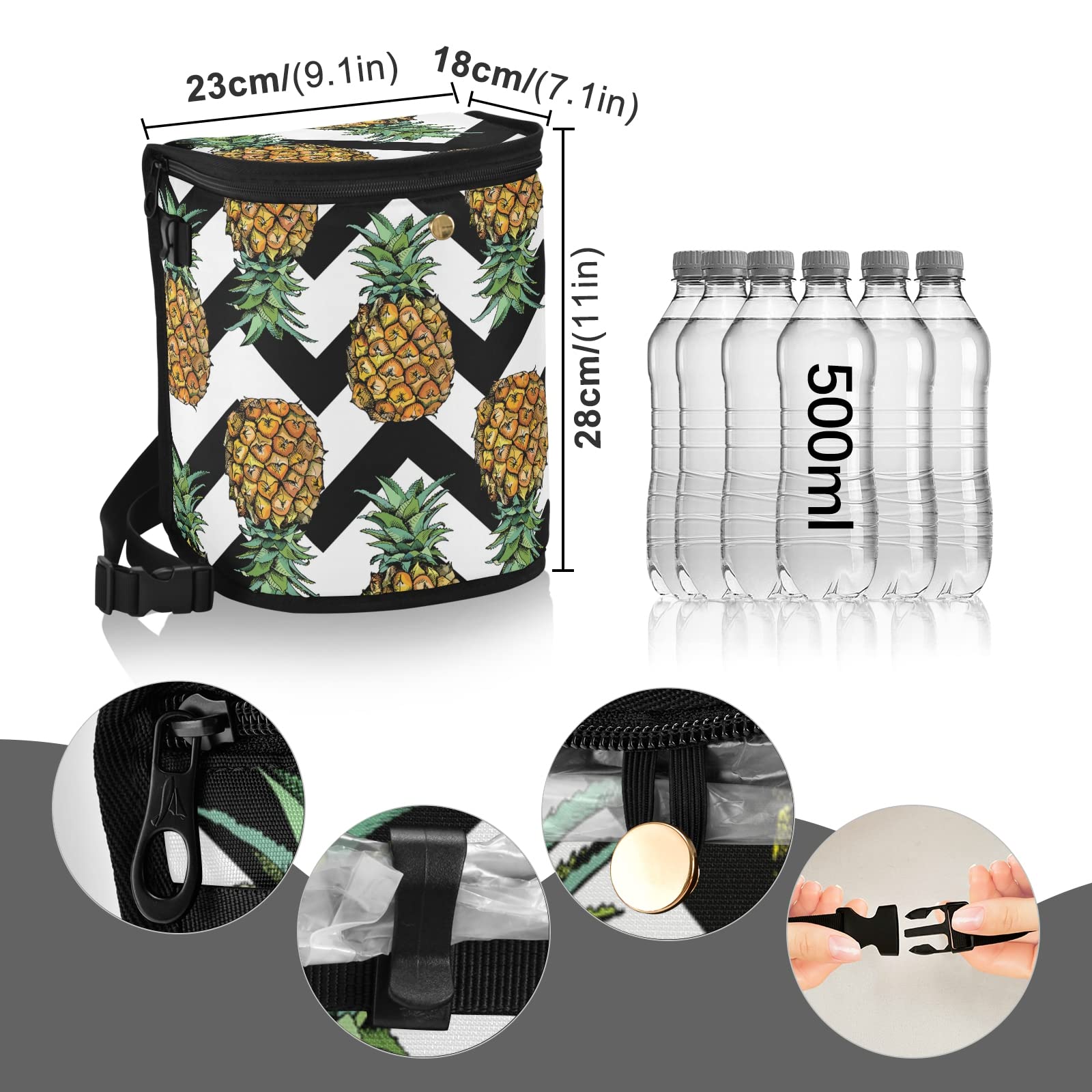 Pineapple Print Spill-Proof Hanging Car Trash Can - Large Leakproof Auto Garbage Bag with Lid & Big Opening - Perfect for Road Trips & Family Travel