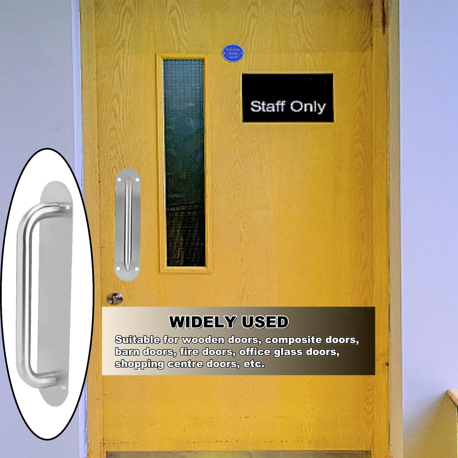 Stainless Steel Commercial Door Handle - Heavy Duty Push and Pull Plate with Screws for Fire Doors, Malls & Supermarkets (Oval L) - Ideal for High Traffic Entrances, Office Buildings & Retail Stores