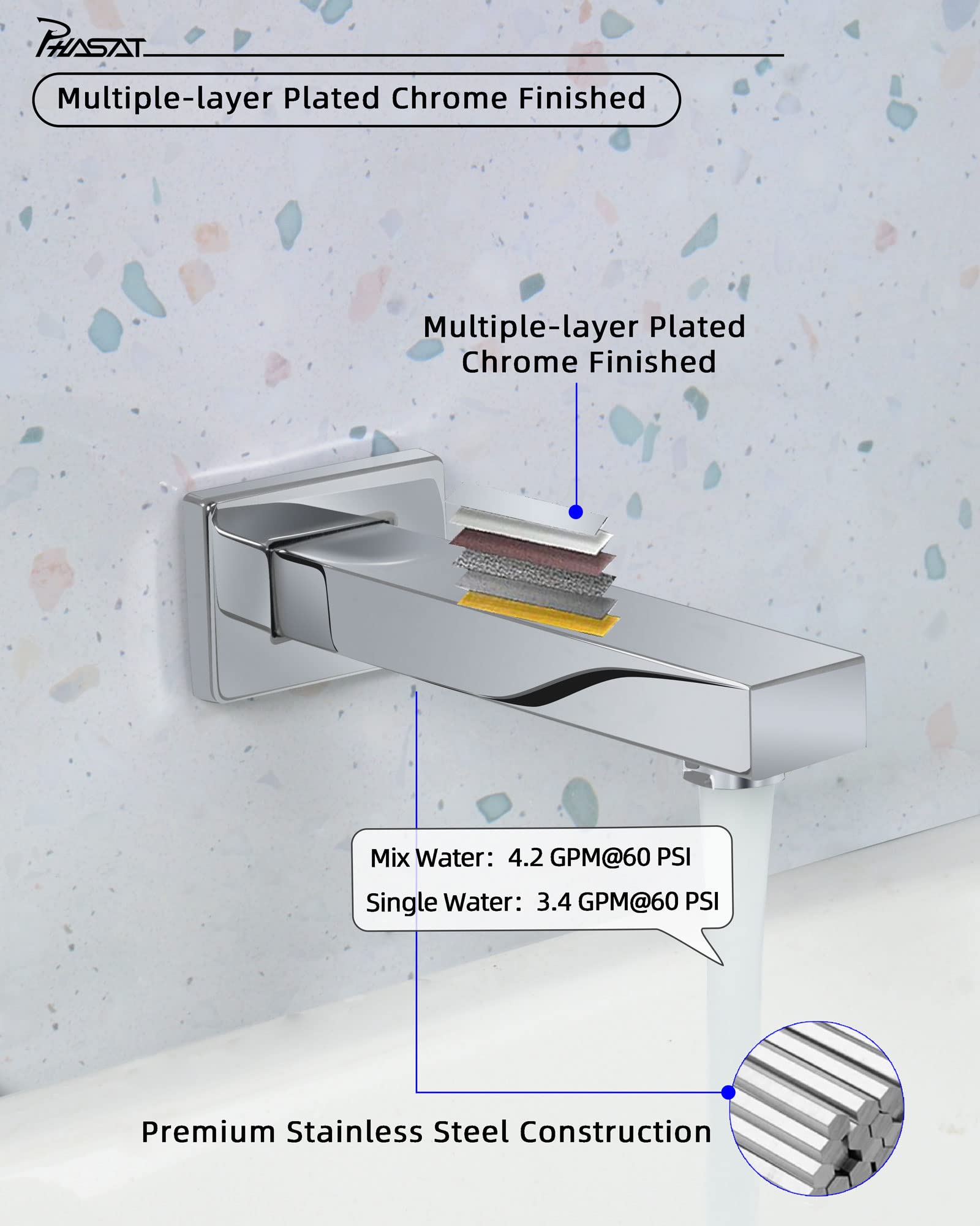 PHASAT 3-Handle Tub and Shower Faucet Set with 9
