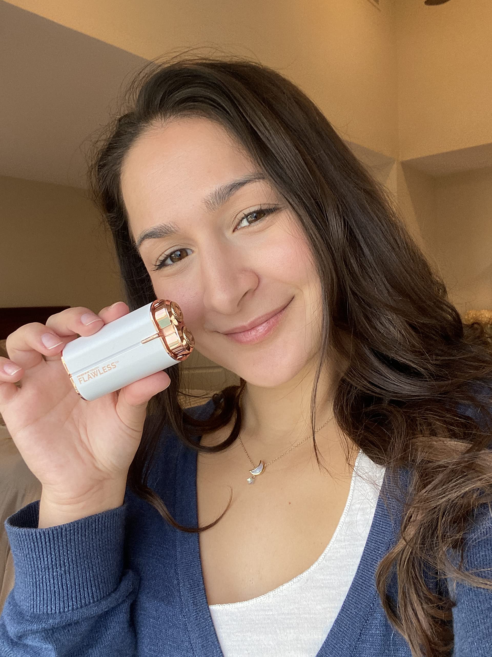 Finishing Touch Flawless Women's Painless Hair Remover & Facial Electric Shaver - Dermatologist Approved, Hypoallergenic, White & Rose Gold | Perfect for Eyebrows, Upper Lip, Chin & Peach Fuzz Removal at Home or Travel