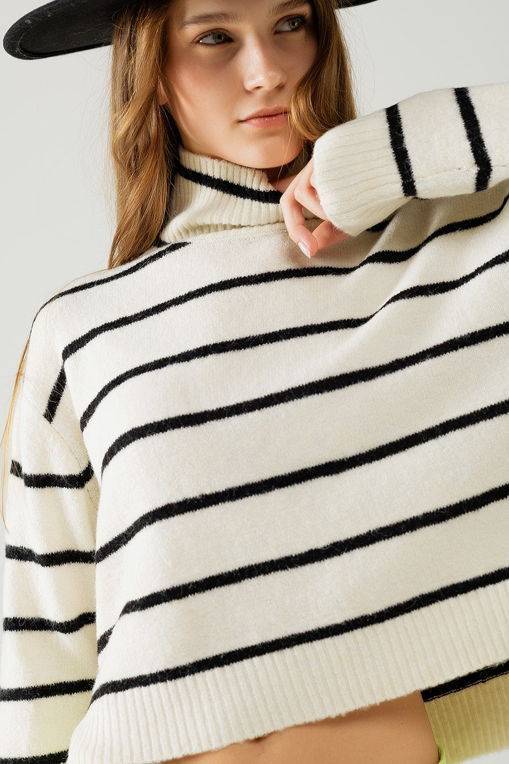 Black Striped High Neck Pullover Sweater - Women's Casual Winter Knitwear for Office & Outings