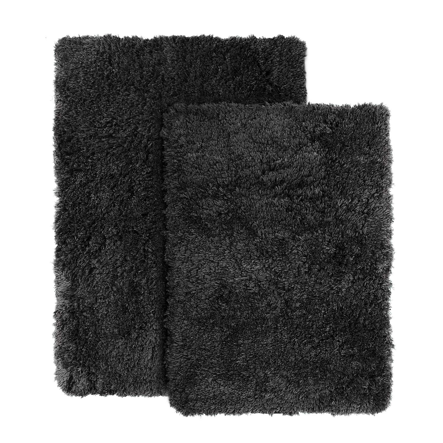 Clara Clark Ultra Soft Shaggy Bathroom Rugs - Non-Slip Rubber Backing Machine Washable Bath Mats Set of 2, Black - Perfect for Bathroom, Bedroom & Spa Decor