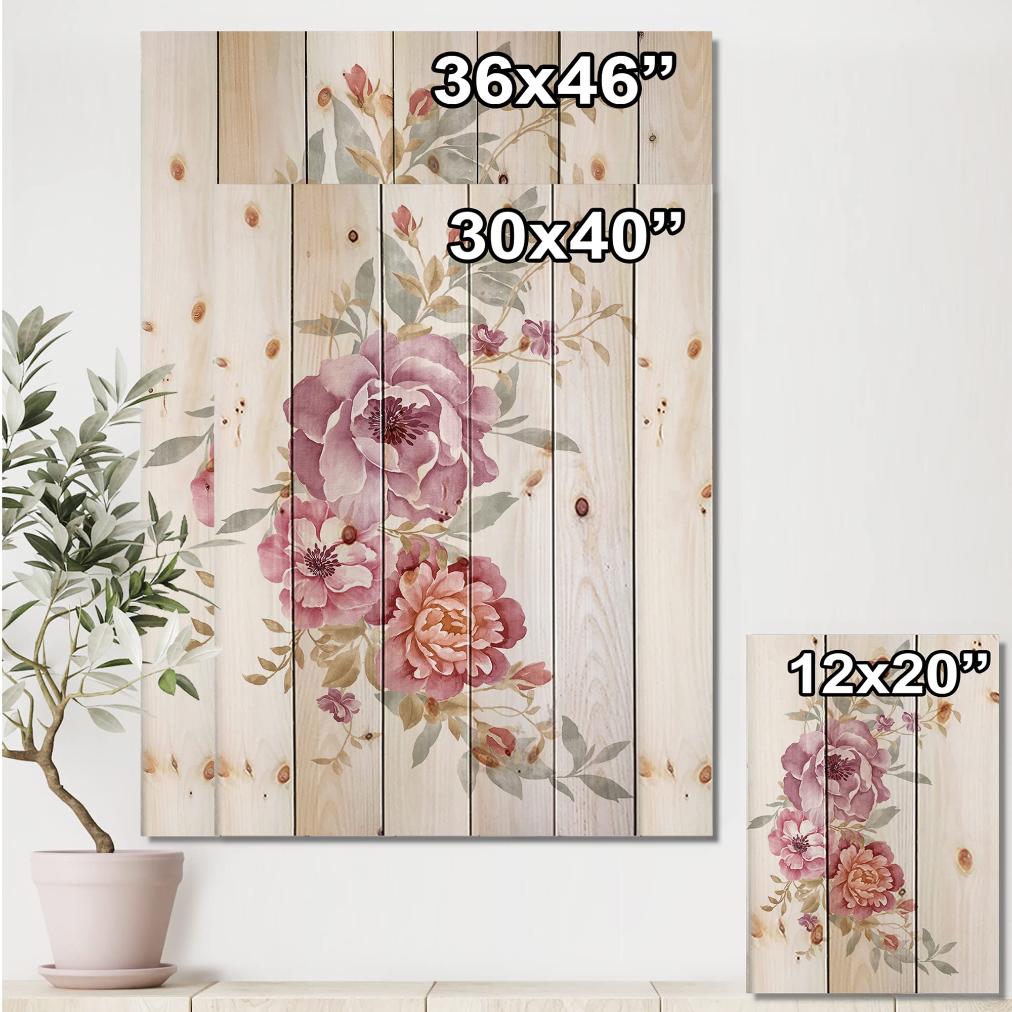 Farmhouse Floral Wall Decor - Pink and Purple Flower Bouquet Wood Wall Art, Large Pine Wood Panel for Living Room, Bedroom & Home Decor | Rustic Floral Print on Natural Wood