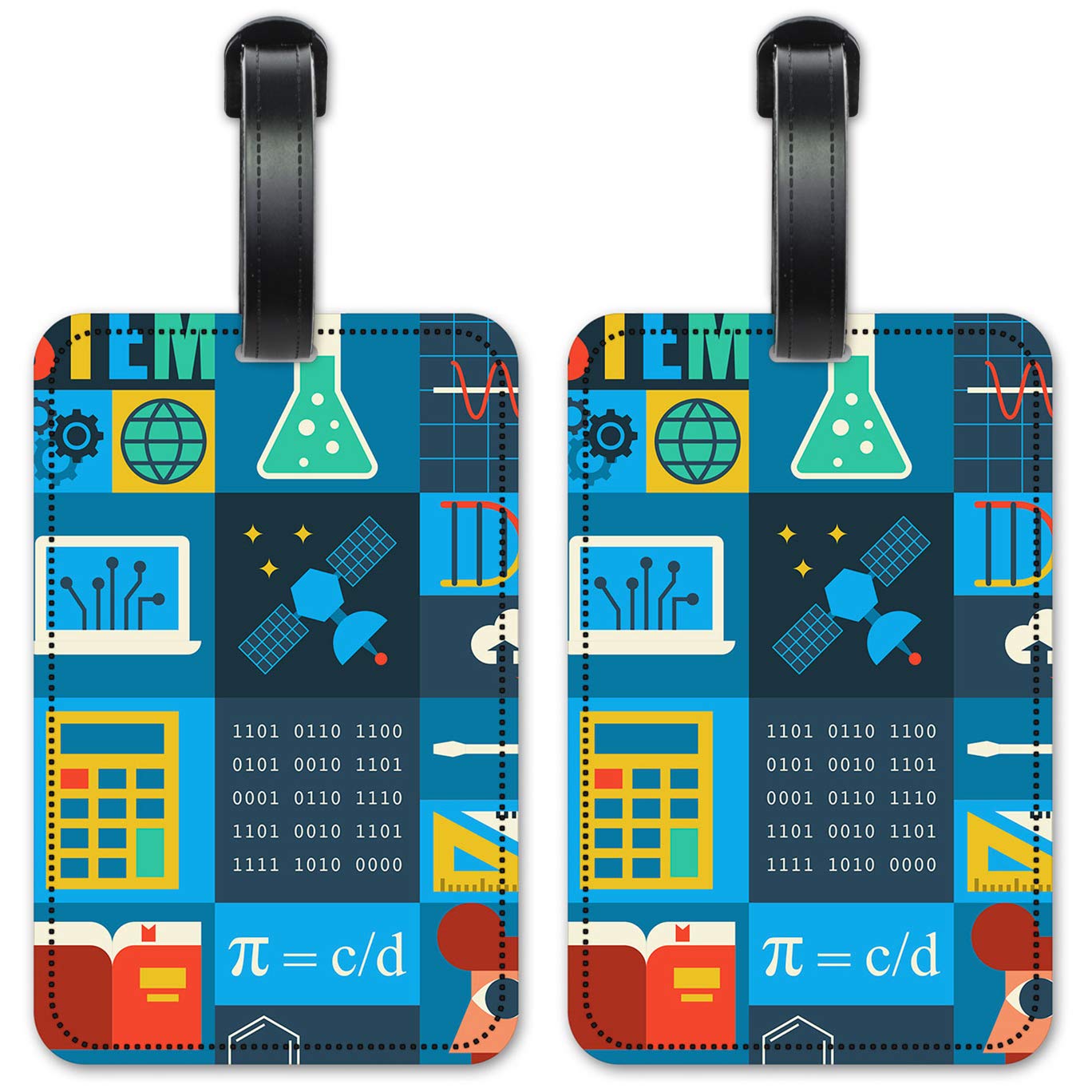 Math & Science Themed Luggage ID Tags - Durable Suitcase Identification Cards Set of 2 - Perfect for Travel, School Backpacks & Business Trips