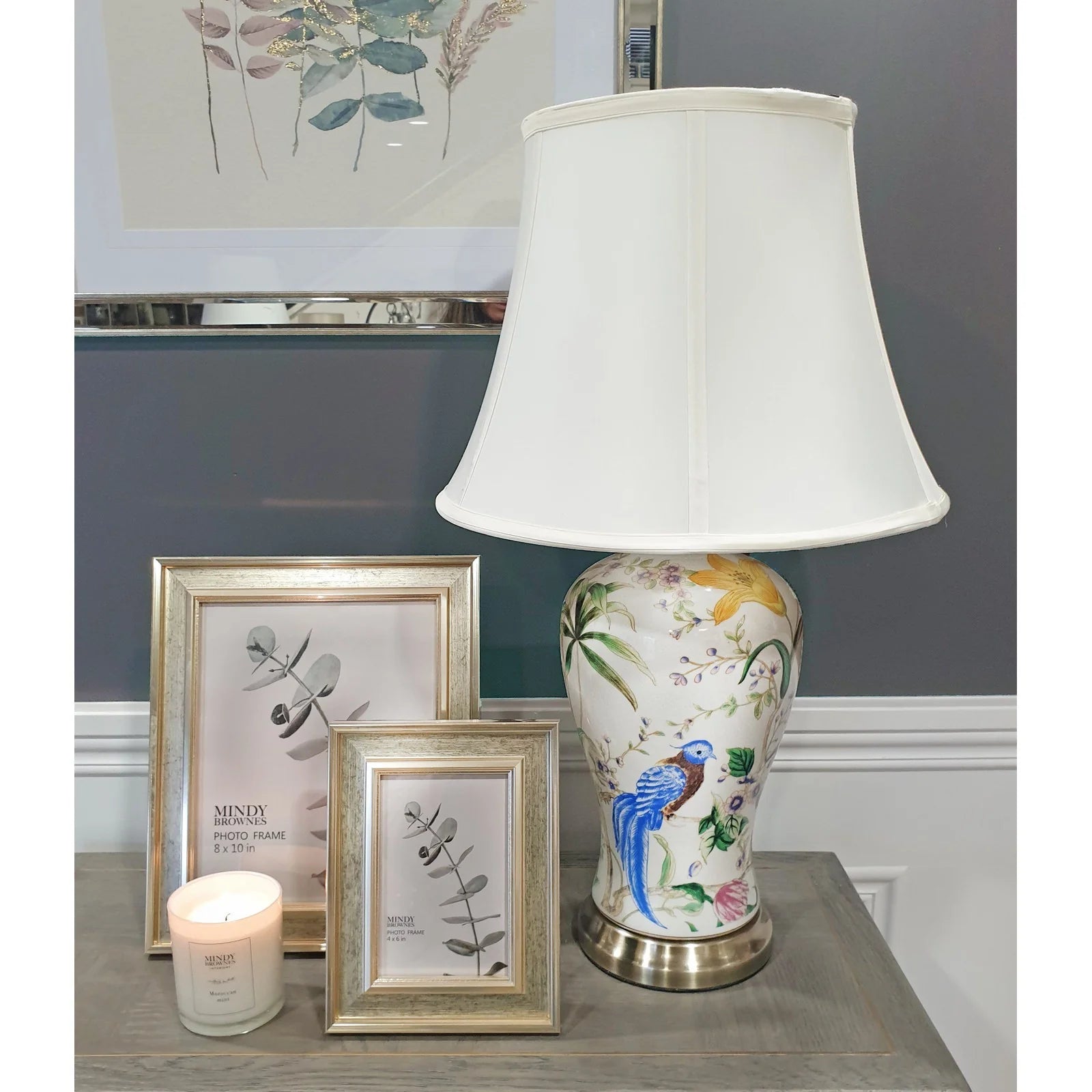 Birds of Paradise Ceramic Table Lamp - Ava Floral Design Nightstand Light for Bedroom & Living Room Decor