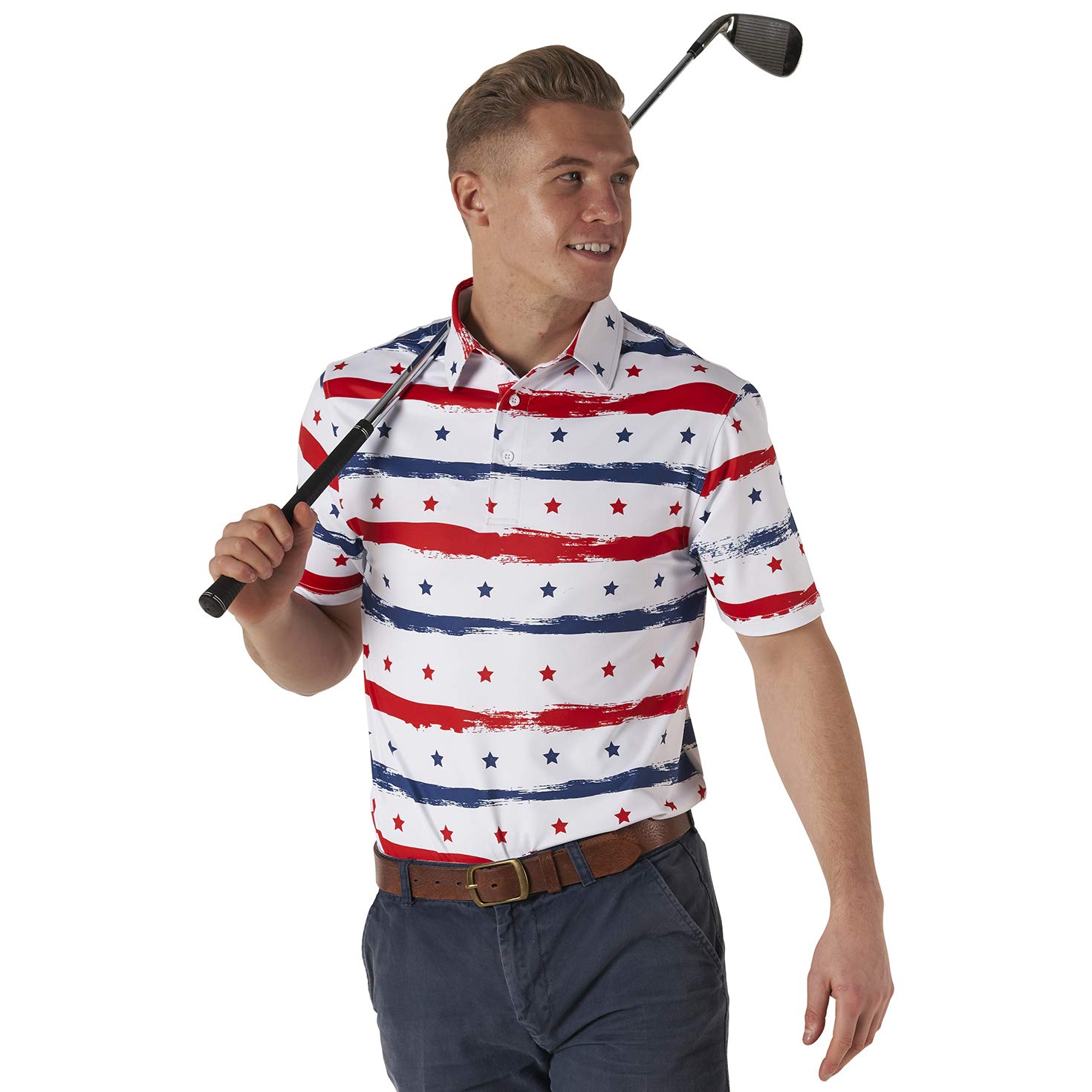 Royal & Awesome American Flag Golf Shirt - Patriotic USA Golf Polo for Men - Breathable Performance Shirt for Golfing, 4th of July & Casual Wear