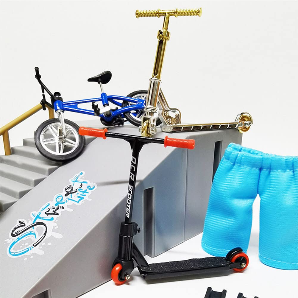 Skateboard Venue Scene Finger Toys Set - 12pcs Mini Finger Skateboards, Bikes & Scooters with Wheels & Tools - Educational STEM Toys for Kids Birthday Party Favors & Stress Relief Fidget Toys