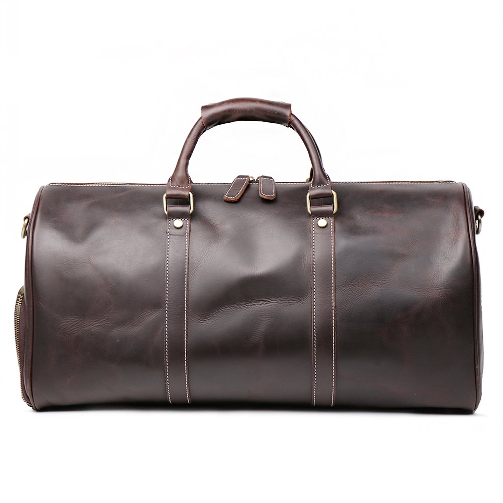Vintage Leather Duffle Bag for Men - Travel Carry On Luggage with Side Pockets, Dark Brown | Perfect for Business Trips, Gym & Weekend Getaways