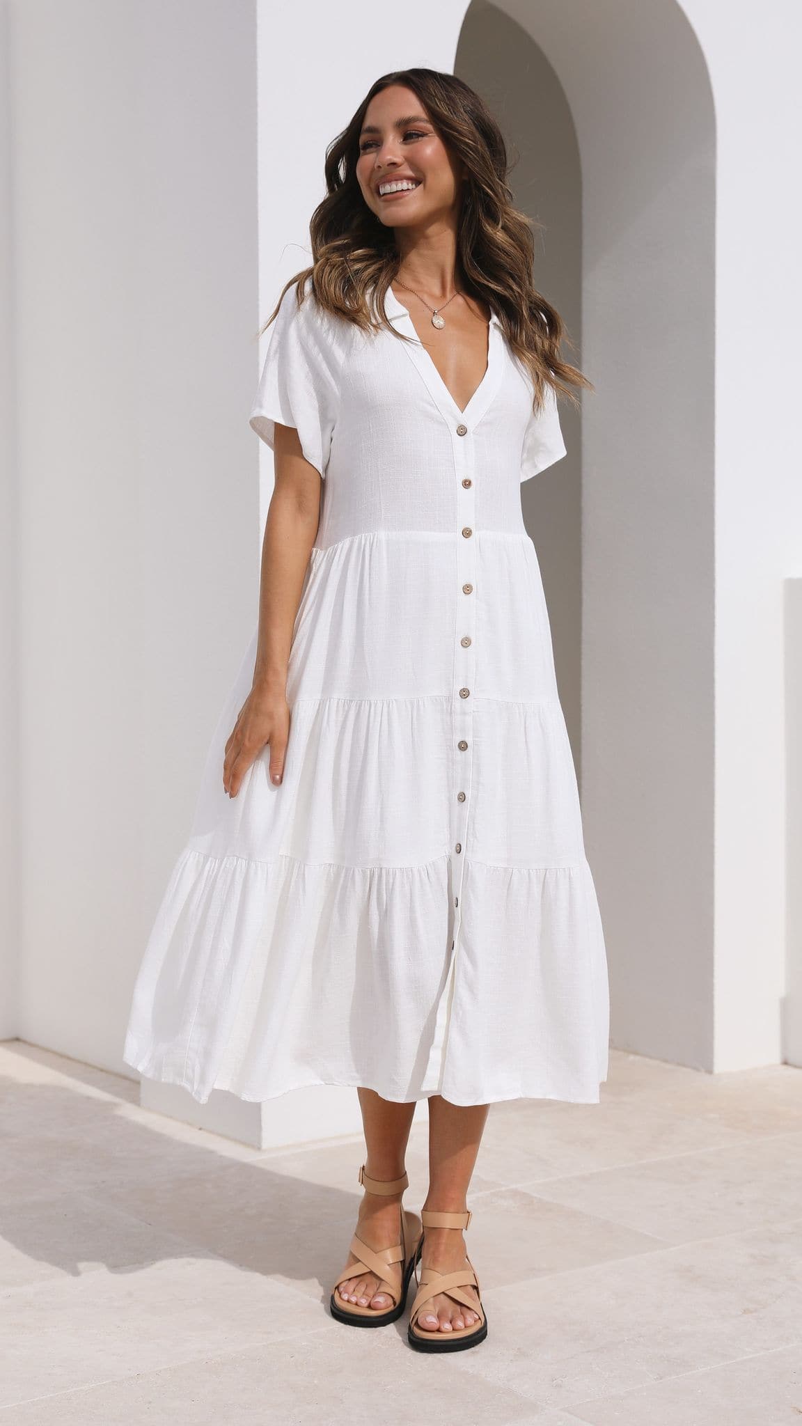 Kimberly Midi Dress - Elegant White Flowy Dress for Women | Perfect for Weddings, Parties & Summer Outfits