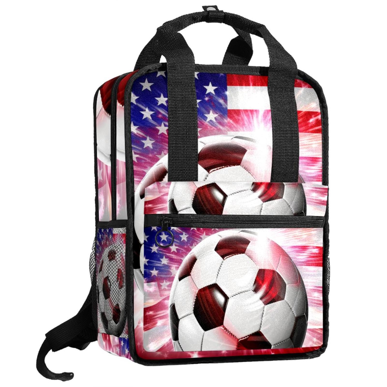 Men's & Women's Travel Backpack with American Flag & Football Design - Durable Carry-On Backpack for College, Hiking, Gym & Outdoor Adventures