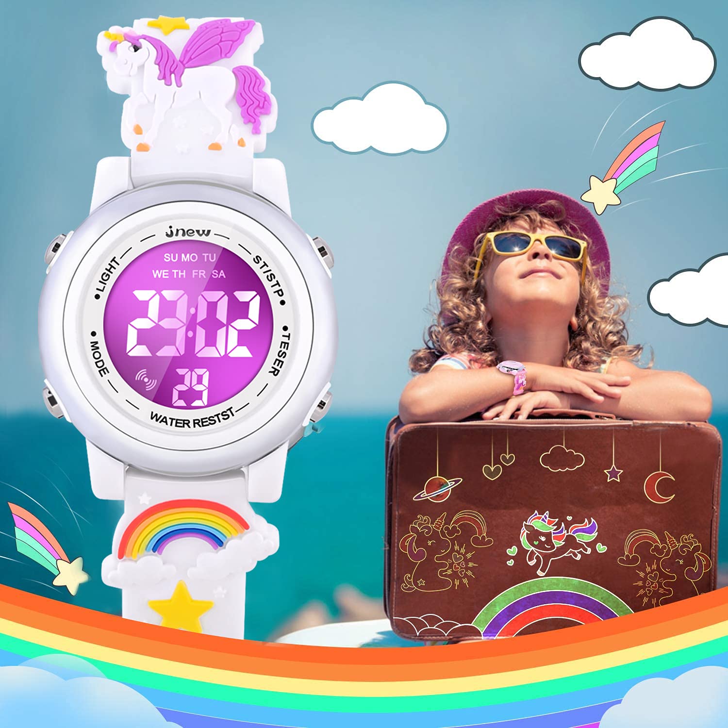 3D Cartoon Waterproof Watch for Girls with Alarm - Best Gift for Ages 3-12 | Swimming & School Use