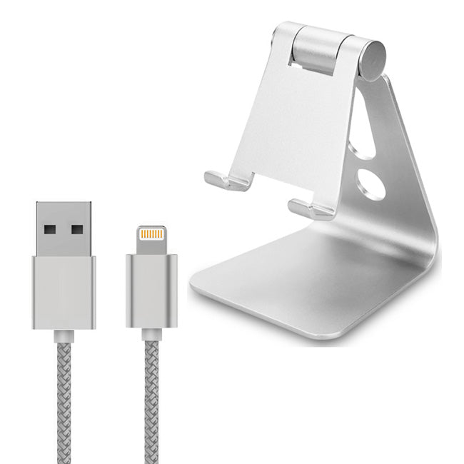 Adjustable Aluminum Phone & Tablet Stand - Silver/Gold - Perfect for Home Office, Video Calls, Cooking Recipes & Hands-Free Viewing