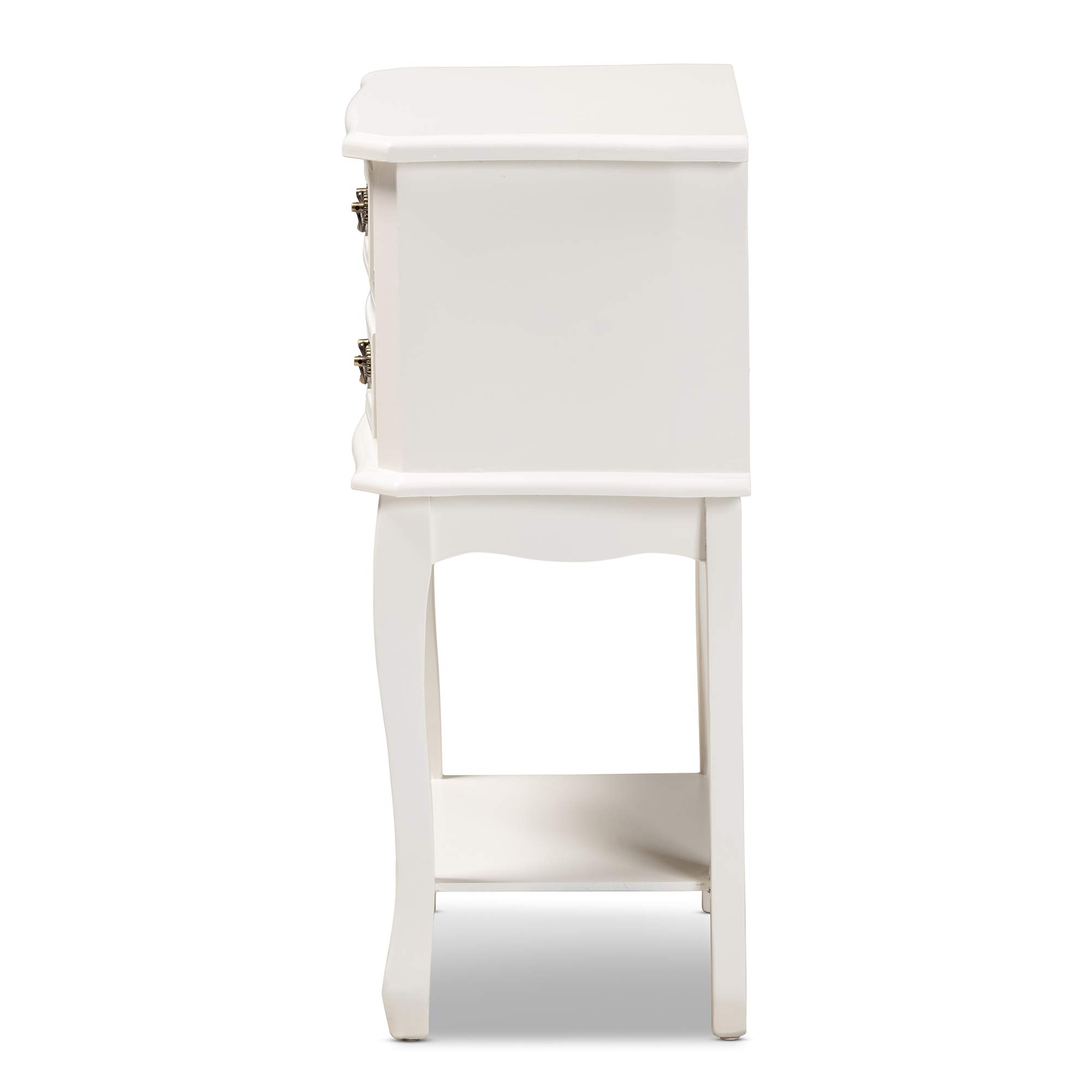 Baxton Studio Modern Nightstand with Brass Accents - White & Gold Bedside Table for Bedroom, Living Room, or Guest Room
