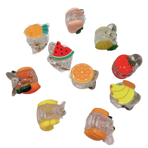 Samyak 10-Pack Mini Sweet Fruit Cartoon Hair Claw Clips - Cute Transparent Hair Clutchers for Kids & Girls | Hair Accessories for School, Parties & Daily Styling