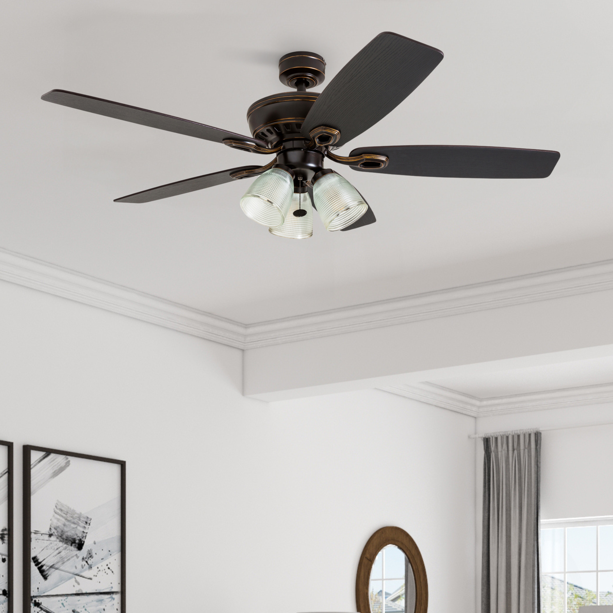52 Inch Marston Oil Rubbed Bronze Ceiling Fan with Pull Chain - Perfect for Living Room, Bedroom & Outdoor Patio Cooling