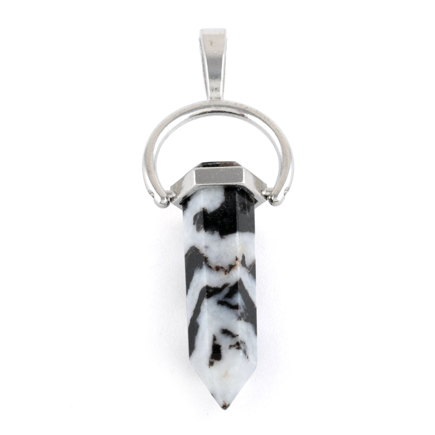8X35mm Faceted Single Point Swing Zebra Jasper Pendant - Natural Stone Jewelry for Women, Boho Necklace, Healing Crystal Gift for Meditation & Spiritual Protection