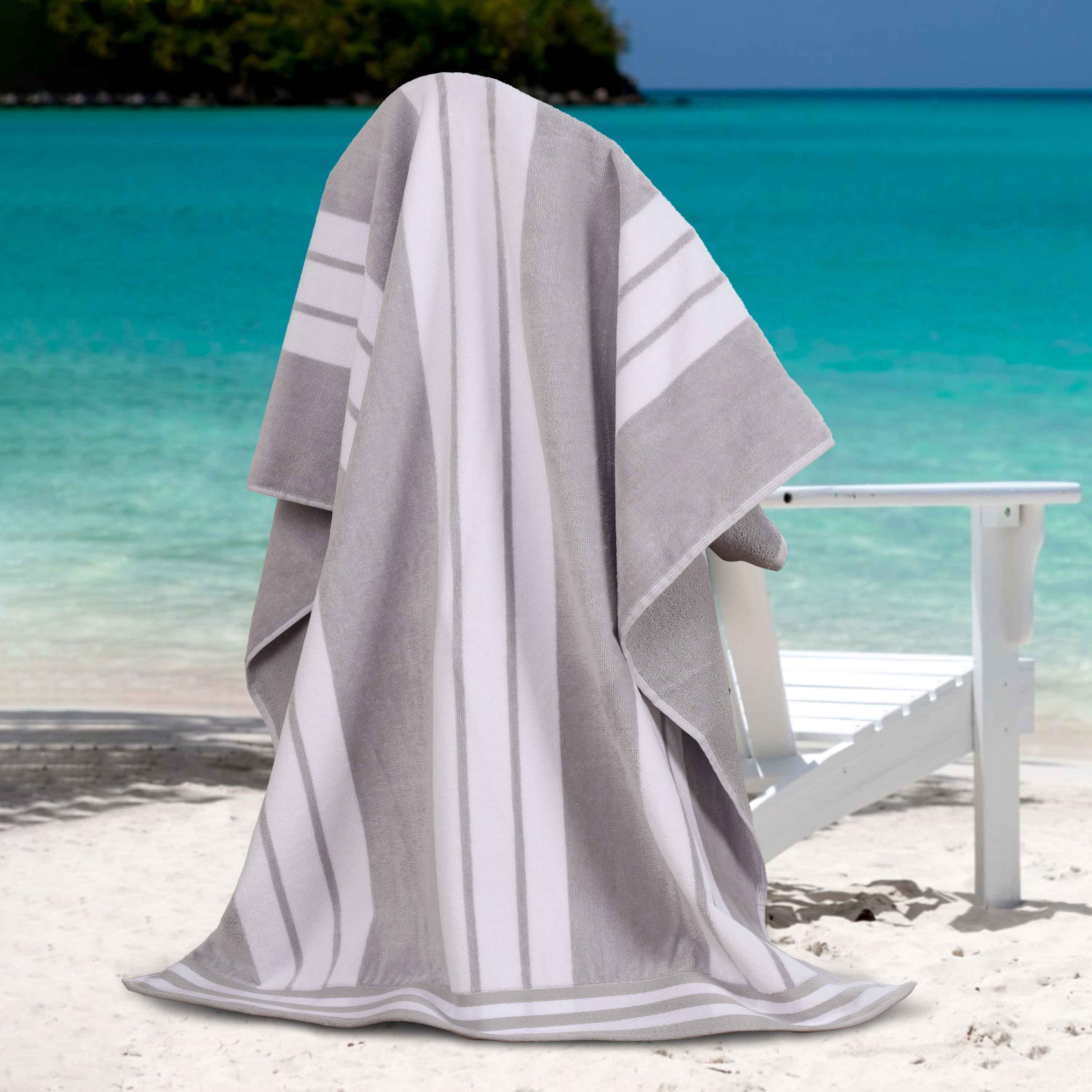 Premium Oversized Cabana Striped Cotton Beach Towel Set - 2, 4, or 6 Pack - Soft Quick-Dry Bath Towels for Pool, Beach, Vacation & Spa Days