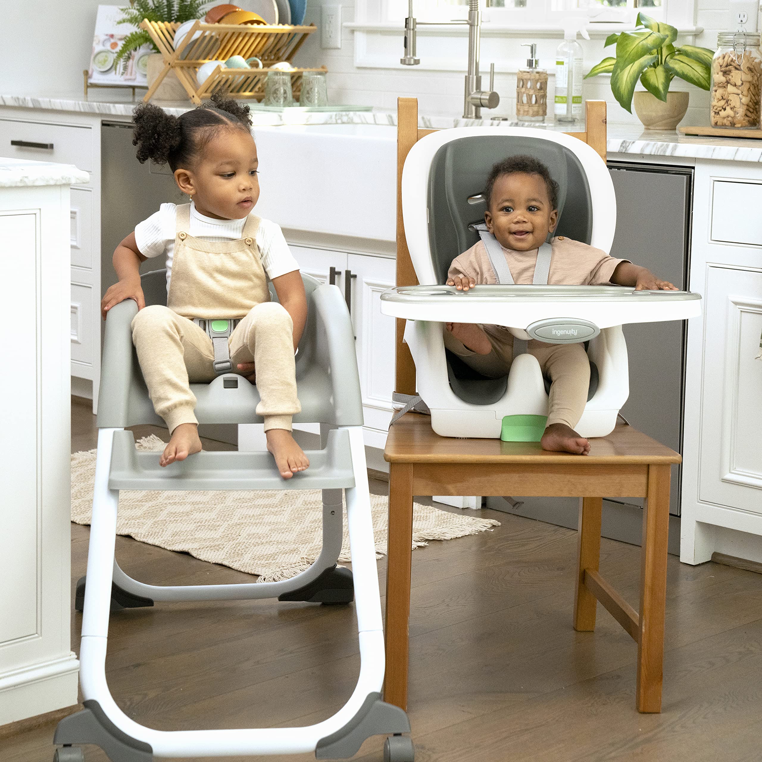 Ingenuity Full Course SmartClean 6-in-1 High Chair with EVA Foam Seat, 5-Point Safety Harness & 2 Dishwasher-Safe Trays - Slate Gray - Perfect for Babies & Toddlers at Mealtime