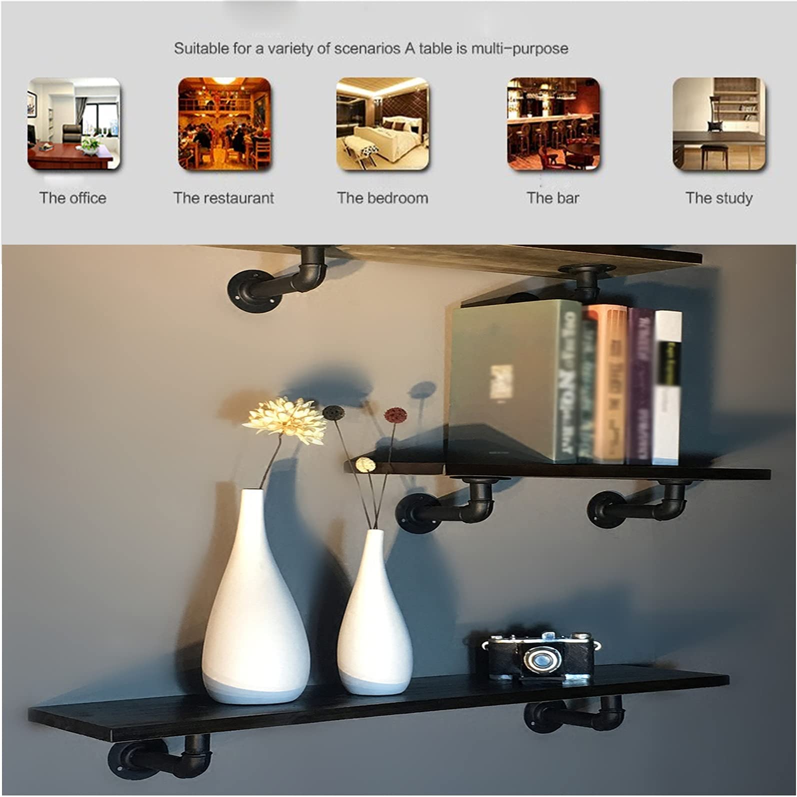 Industrial Pipe Floating Shelf - Rustic Wood Wall Mounted Bookshelf for Home Decor, 30cm - Perfect for Living Room, Bedroom & Office Storage & Display