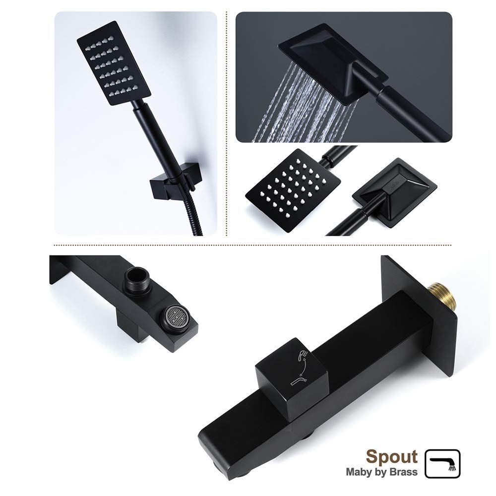 Premium Matte Black Rainfall Shower System Complete Kit - High Pressure Rain Shower Head & Handheld Shower Head Set for Modern Bathroom | Perfect for Spa-Like Experience, Master Bathroom Renovation & Luxury Home Upgrade