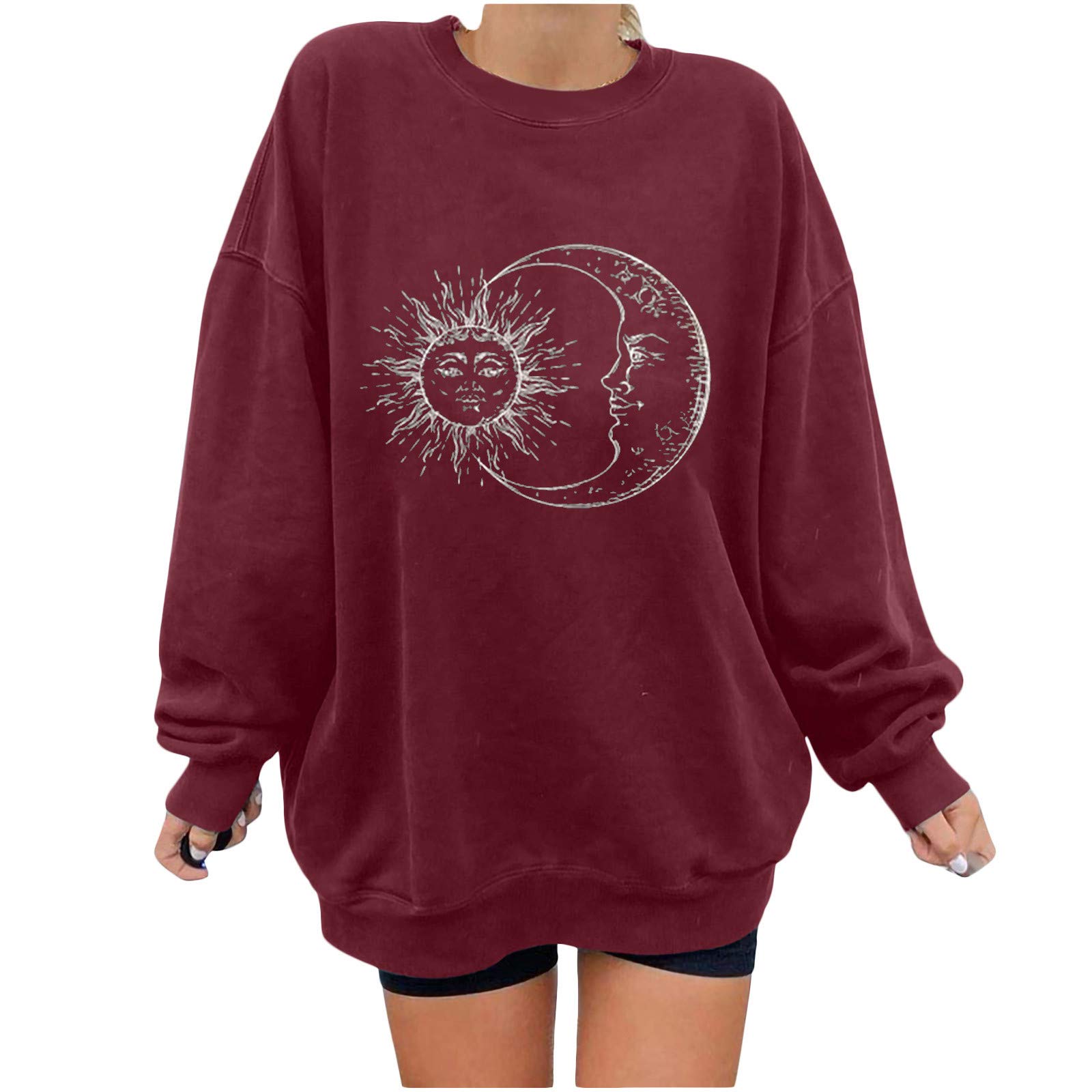 Funny Graphic Tees for Women - Oversized Short Sleeve T-Shirt with Sun & Moon Design | Casual Wear, Street Style & Festival Outfits