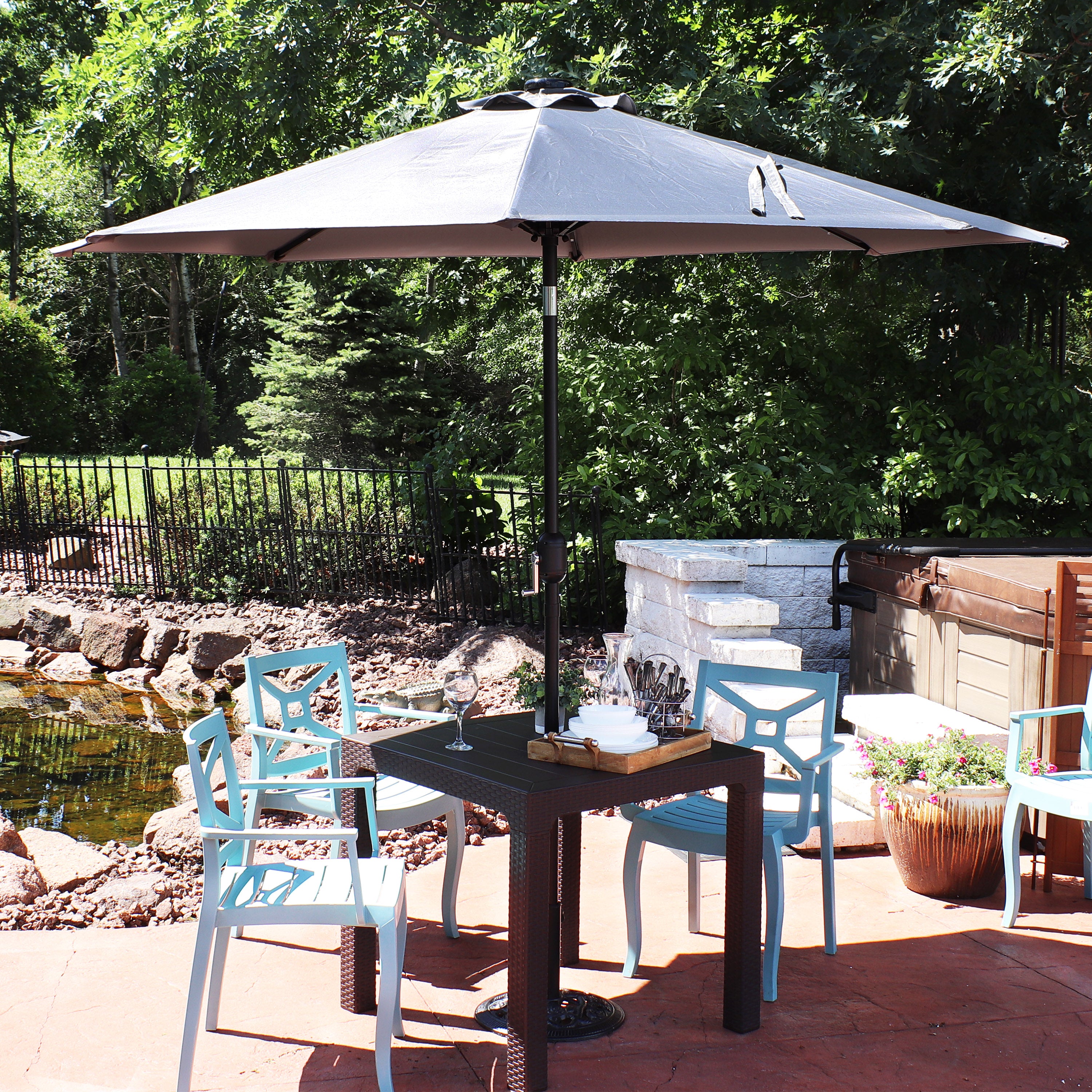 Sunnydaze 9-Foot Solar LED Outdoor Patio Umbrella with Tilt & Crank - Perfect for Poolside, Backyard, and Garden Relaxation