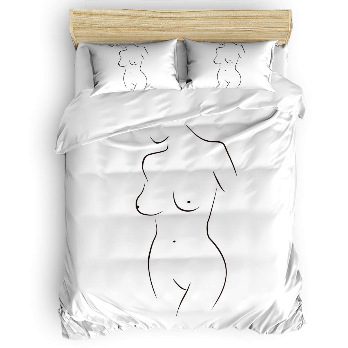 Full Size Unique Duvet Cover Set for Girls & Boys - Hand-Painted Sexy Woman White Pattern 4-Piece Bedding Set (1 Duvet Cover, 1 Flat Sheet, 2 Pillowcases) - Perfect for Teen Bedrooms, Dorm Rooms & Modern Home Decor