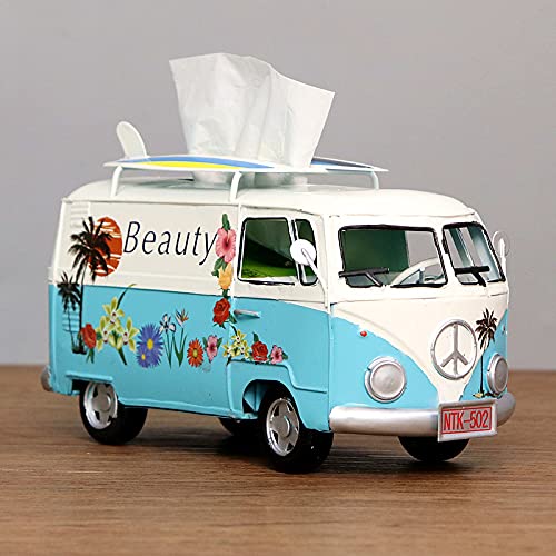 Vintage Industrial Style Iron Car Model Tissue Box Cover - Blue Decorative Paper Towel Holder for Home, Office, and Restaurant Decor
