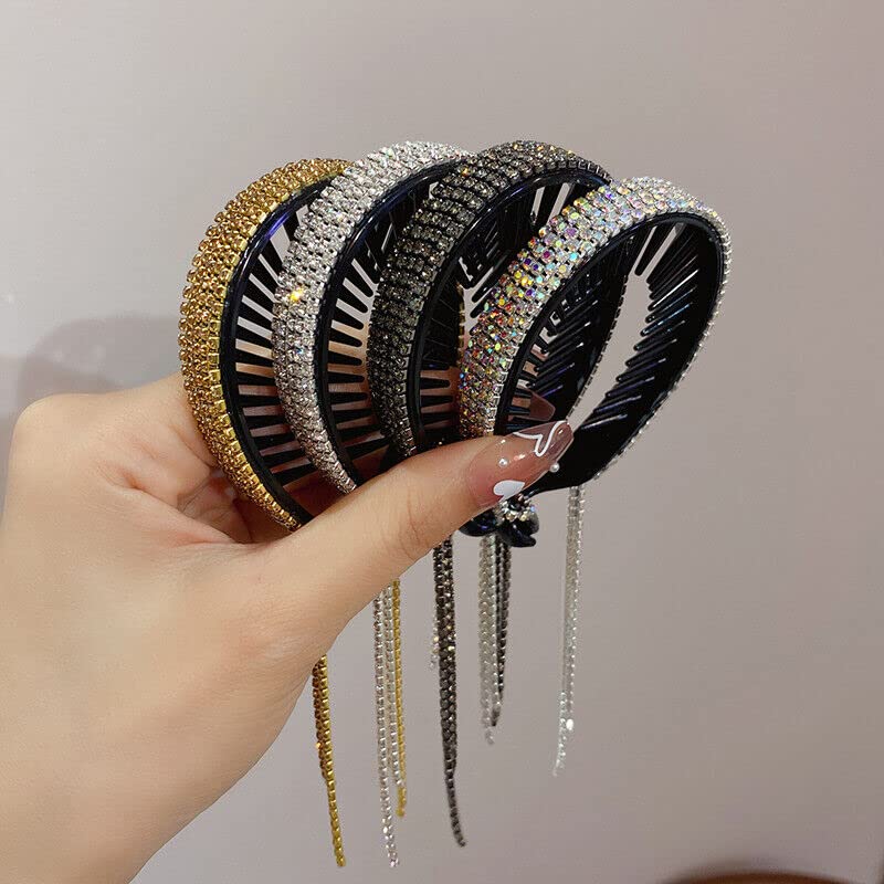 Sparkling Rhinestone Hair Bun Cover Clips - Elegant Glitter Claw Hair Accessories for Women (Black) | Perfect for Updos, Buns, Bridal & Party Hairstyles