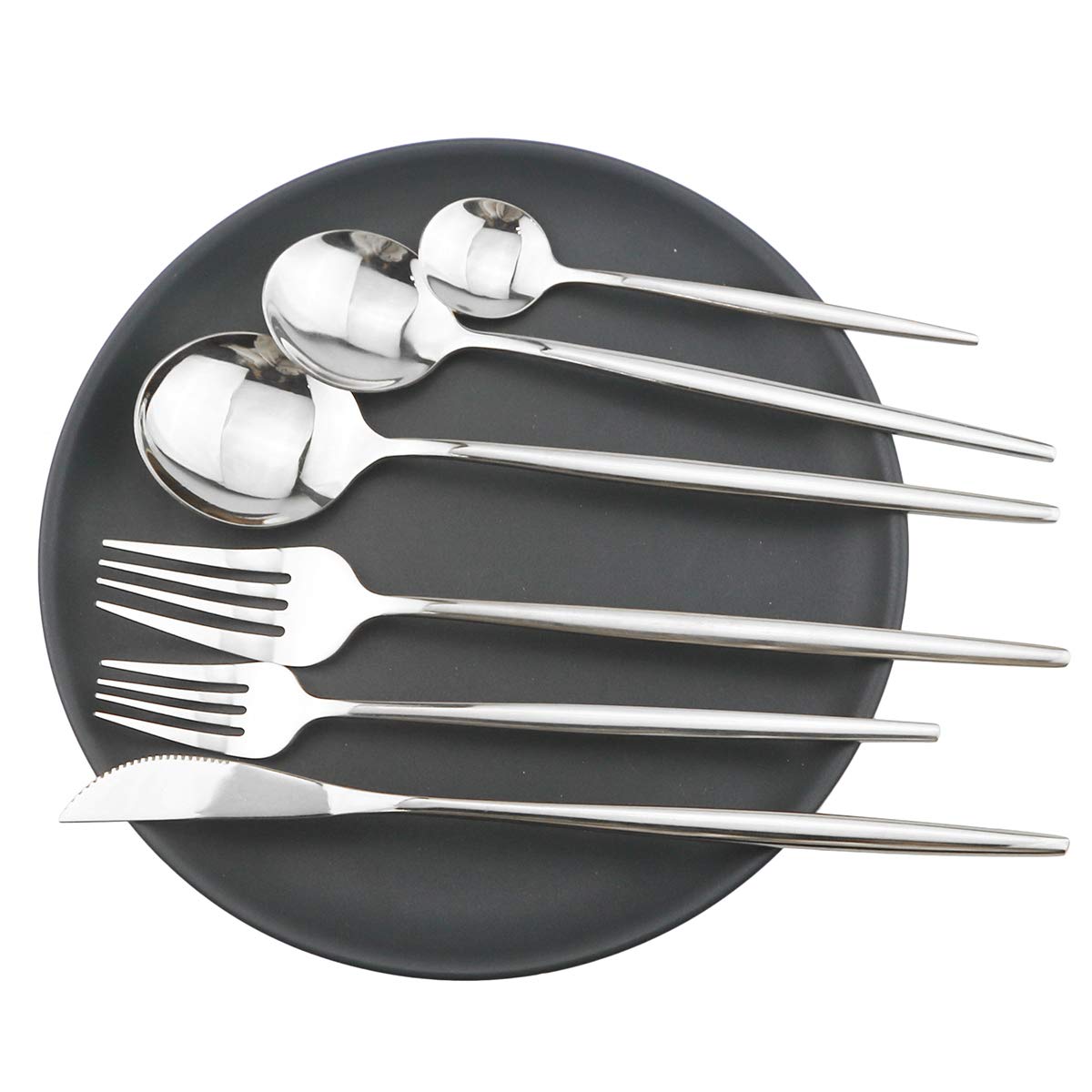 Premium 10-Piece Stainless Steel Silverware Set - 304 Mirror Polished Cutlery with Curved Design (Forks, Spoons, Knives) - Dishwasher Safe Flatware for 2 - Perfect for Dinner Parties, Restaurants & Everyday Dining (Silver)