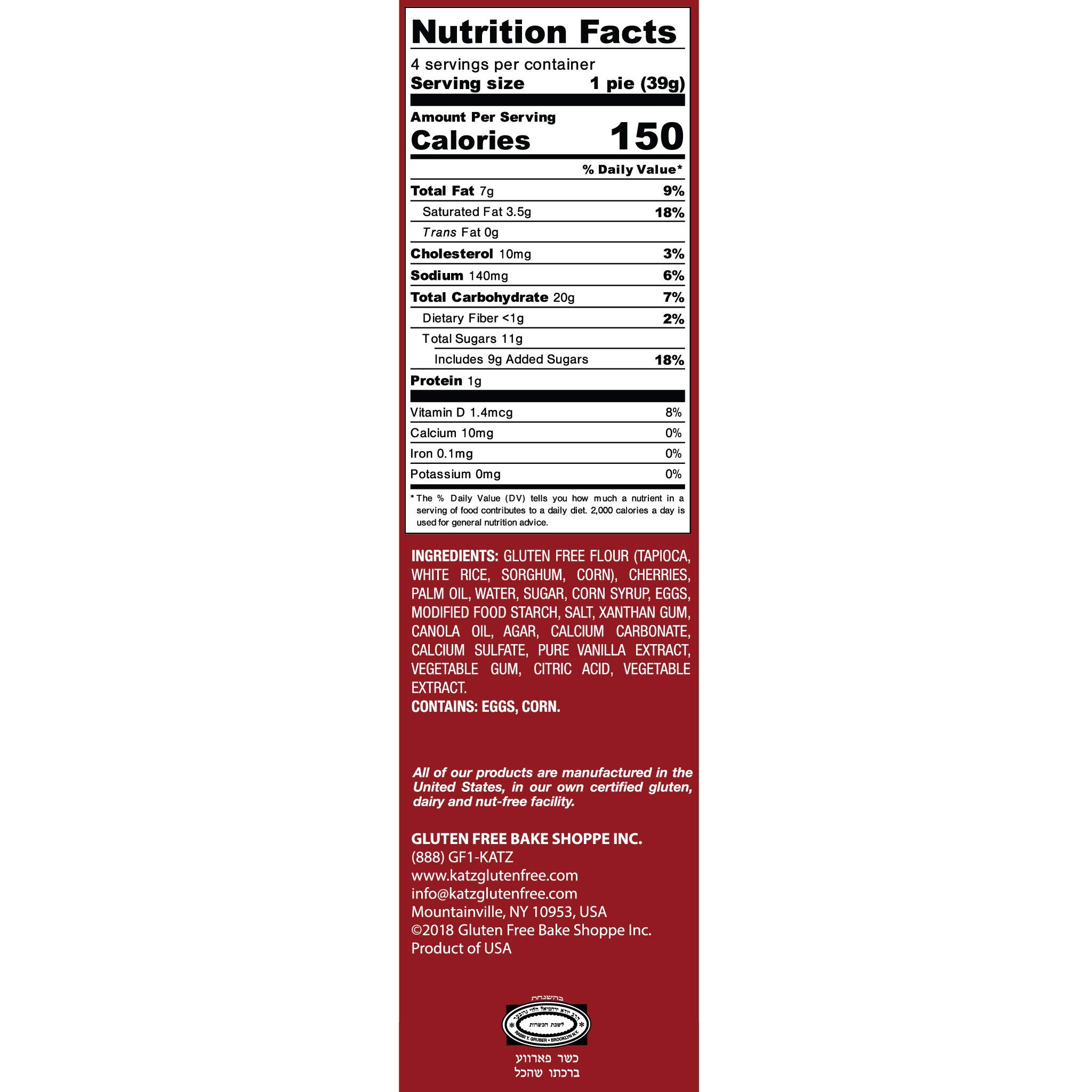 Katz Gluten Free Cherry Mini Pies - 3 Pack (12 Mini Pies Total) | Dairy Free, Nut Free, Soy Free, Kosher Certified | Perfect for Snacks, Desserts & School Lunches | 5.5oz Each