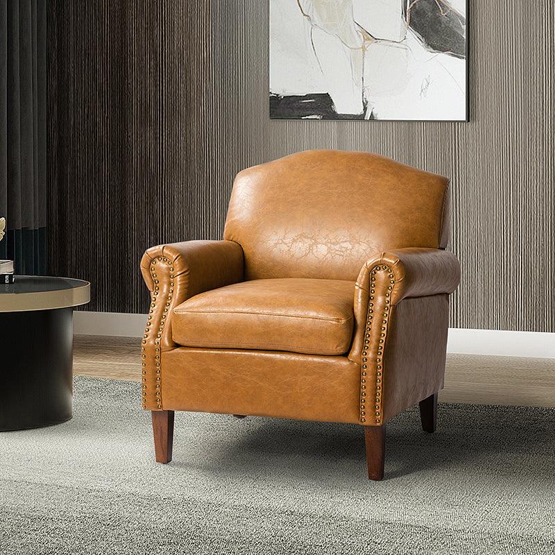 Gianfranco Vegan Leather Armchair with Sturdy Wooden Legs - Modern Vegan Leather Lounge Chair for Living Room, Office & Reading Nook - Eco-Friendly Faux Leather Accent Chair