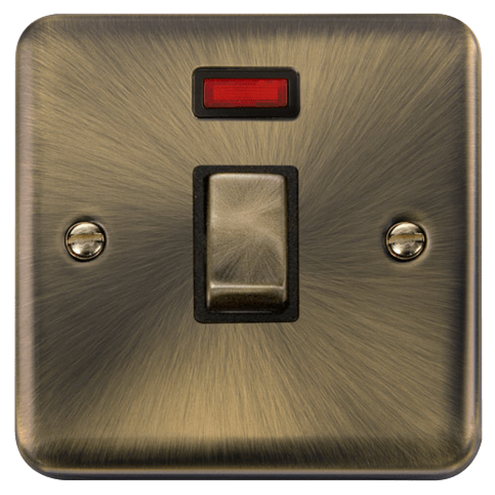 Click Deco Plus Antique Brass 20A Double Pole Switch with Neon Indicator - DPAB723BK - Vintage Style Electrical Switch for Home, Office, and Commercial Lighting Control