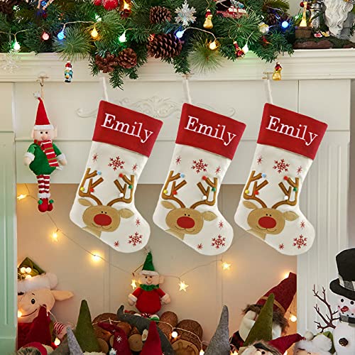 WEWILL Express 18'' Personalized Christmas Stockings with Elk Embroidery - Custom Holiday Gifts for Family & Kids | Perfect for Fireplace Decor, Christmas Tree Hanging & Festive Home Decoration