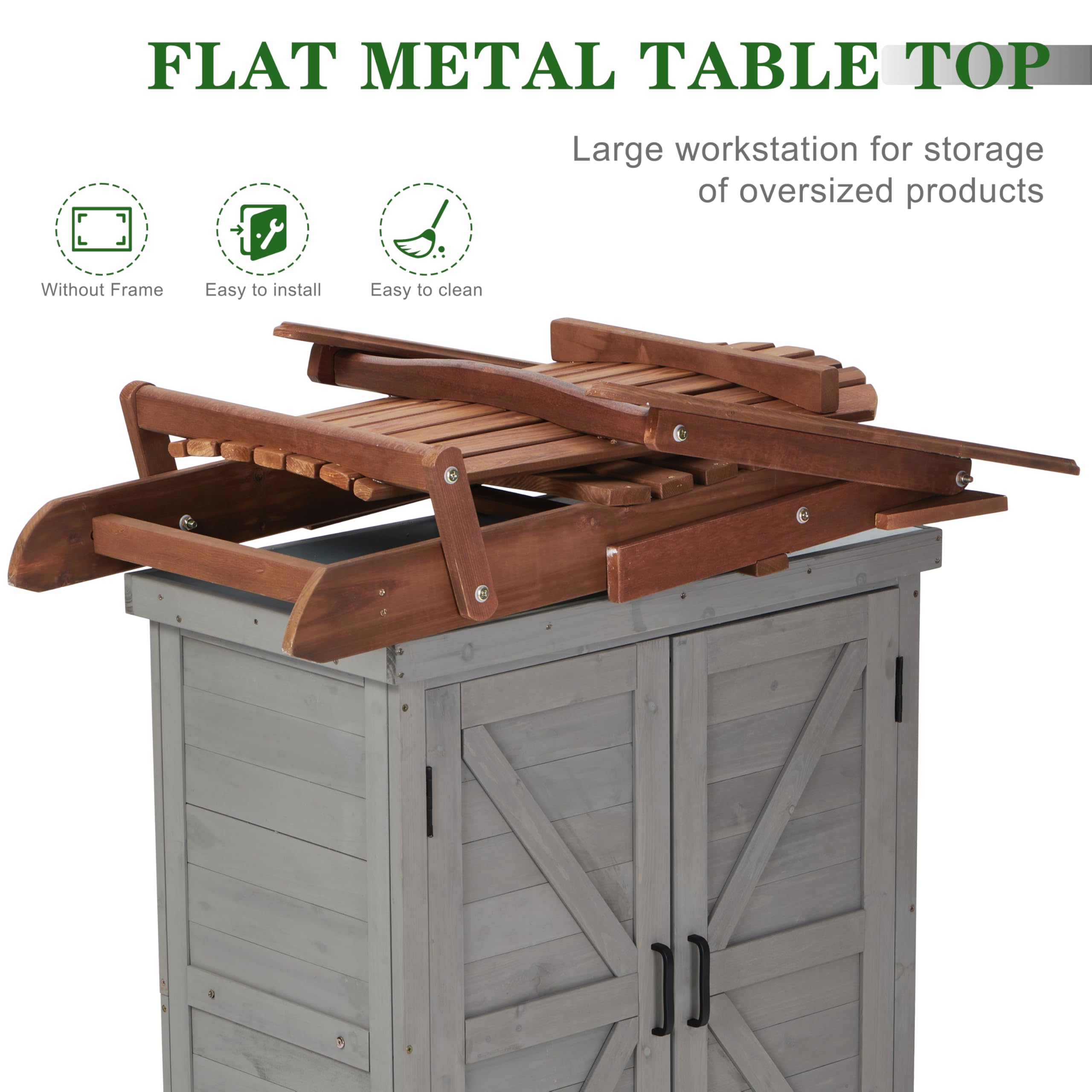 Outdoor Storage Cabinet & Potting Bench with Metal Top - 36x31x17in Classic Grey Wooden Patio Furniture for Gardening, Organizing Tools & Outdoor Workspace - Perfect for Backyard, Garden Shed & Greenhouse Use