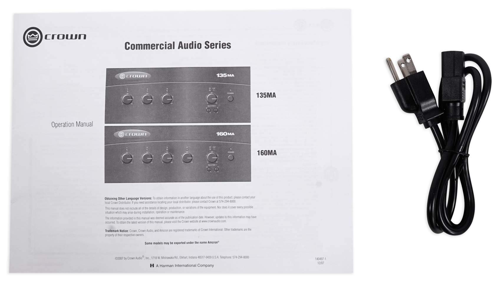 Crown 160MA 60W 70V Commercial Mixer Amplifier with 4 Rockville CCL5T 5
