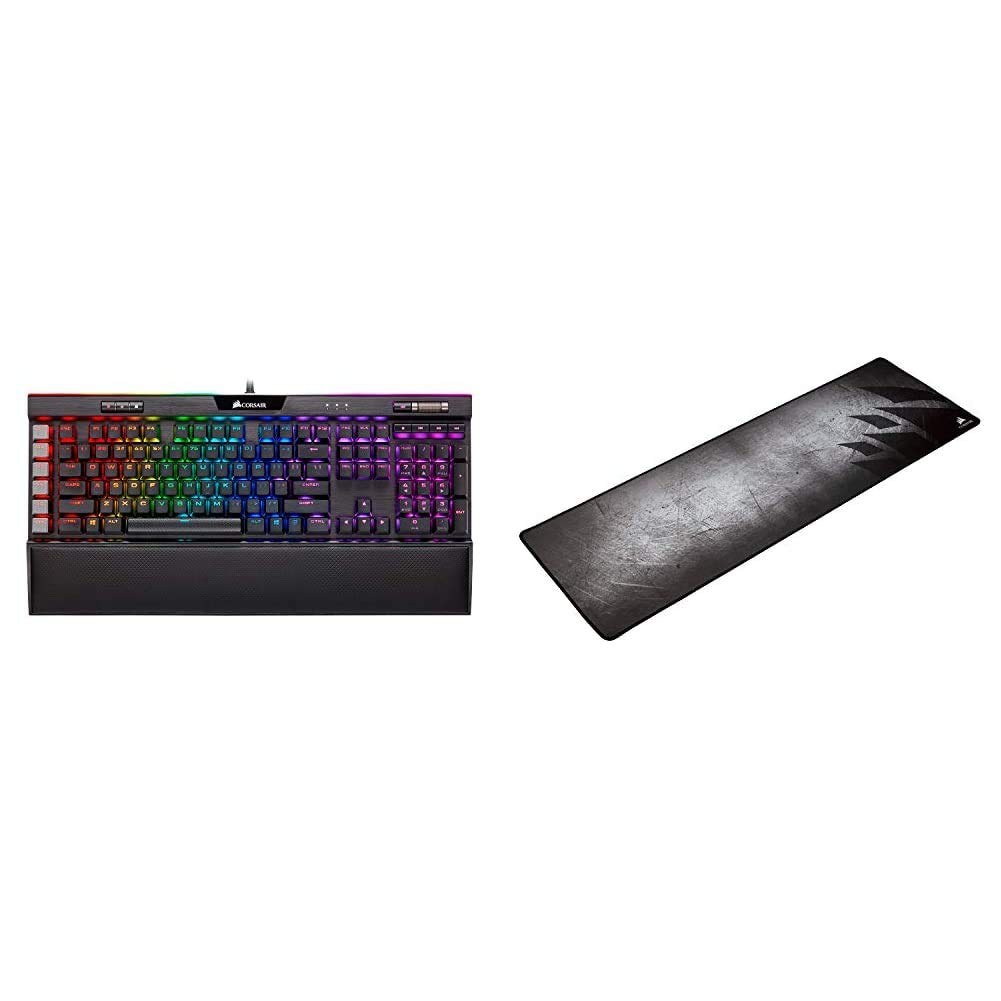 Corsair K95 RGB Platinum XT Mechanical Gaming Keyboard - RGB Backlit, Cherry MX Switches, Black | MM300 Anti-Fray Cloth Gaming Mouse Pad - Extended Size (CH-9000108-WW) for PC, Mac, Esports & Professional Gaming Setup