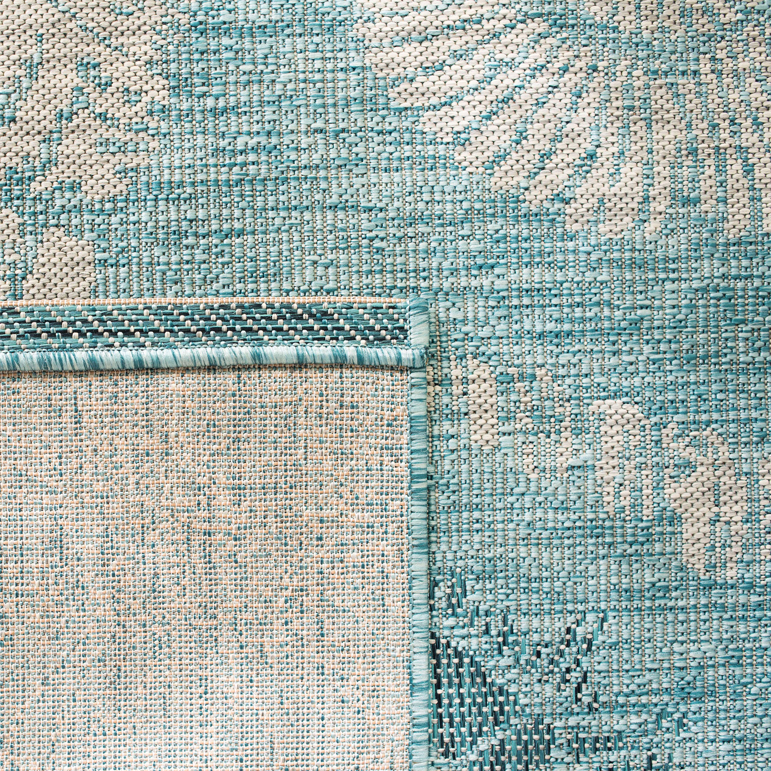 SAFAVIEH Courtyard Collection 8' x 11' Aqua & Cream Indoor Outdoor Rug - Waterproof, Easy Clean Area Carpet for Patio, Backyard, Mudroom, Deck & Poolside (CY8547)