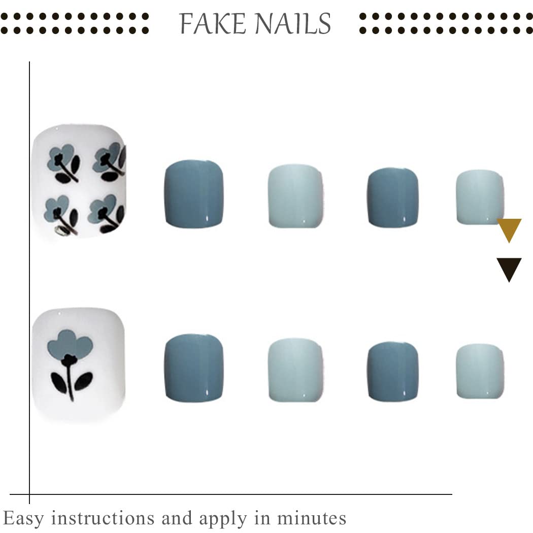 24pcs Square Acrylic Fake Toenails - Glossy Press-On Artificial Toe Nails with Floral Design for Women & Girls | Full Cover False Nails for Pedicure, Parties & Special Occasions
